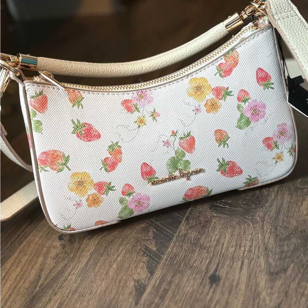 NWT Nanette Lepore Floral & strawberry White Crossbody Bag